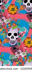 Seamless pattern dedicated to the Mexican Day of the Dead. Suitable for fabric, wrapping paper and the like
