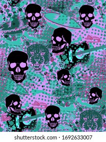Seamless pattern dedicated to the Mexican Day of the Dead. Suitable for fabric, wrapping paper and the like