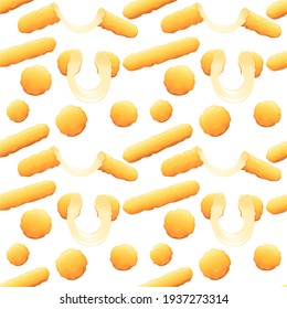 Seamless pattern of deep-fried breaded mozzarella cheese sticks fast food snack vector illustration on white background