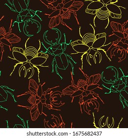 Seamless pattern with deer beetles and rhinoceros beetles .Vector graphic.