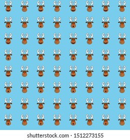 Seamless pattern of deer faces. Christmas print. Vector graphics.
