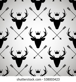 Seamless pattern with deer heads and arrows