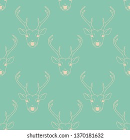 Seamless pattern with deer heads in pastel colors. Vector hipster trendy background. Nature wildlife animal backdrop.