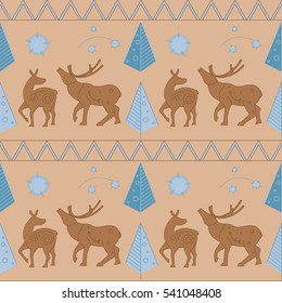 Seamless pattern with deer. Nordic style. Textiles. Christmas wrapping paper. Print. Cloth design, wallpaper.