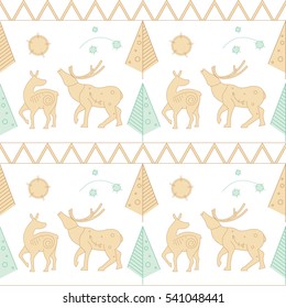 Seamless pattern with deer. Nordic style. Textiles. Christmas wrapping paper. Print. Cloth design, wallpaper.