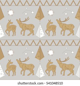 Seamless pattern with deer. Nordic style. Textiles. Christmas wrapping paper. Print. Cloth design, wallpaper.