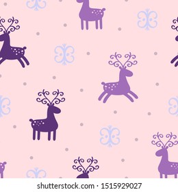 Seamless pattern deer north snow