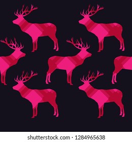 Seamless pattern with deer with plaid texture. Tartan. Scottish, English fabric. Vector illustration. Can be used for wallpaper, textile, invitation card, wrapping, web page background.