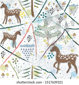 Seamless Pattern with Deer. Scandinavian Style. Unique Design. Vector Illustration