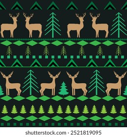 Seamless pattern with deer and trees. Fashion graphic background design. Modern stylish abstract texture for holiday. Colorful template for prints, textiles, wrapping. Vector illustration