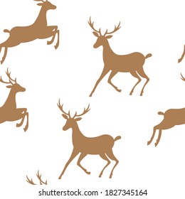 Seamless pattern with deer. Winter background. Vector illustration
