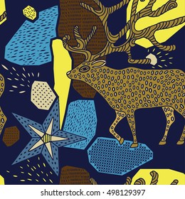 Seamless pattern with deer. Winter holidays.