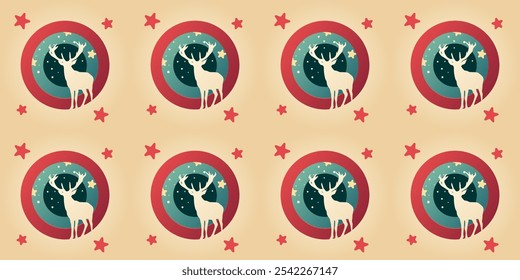  Seamless Pattern Deer in a Winter Paper Cut Style