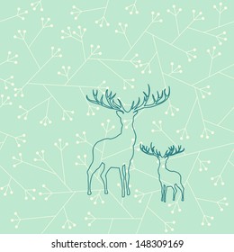 Seamless pattern, deer in the woods, floral