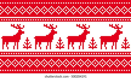 Seamless pattern with deers and geometrical ornamental stripes