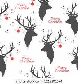 Seamless pattern with deers of Merry Christmas.