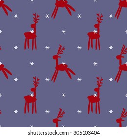 Seamless pattern with deers  painted by brush. 