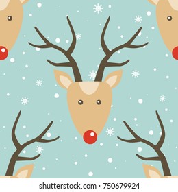 Seamless pattern, deers and snow, hand drawn overlapping backdrop. Colorful background vector. Illustration animals. Decorative wallpaper, good for printing. Happy New Year, greeting card. Winter time