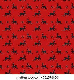 Seamless pattern with deers and snowflakes for New Year.