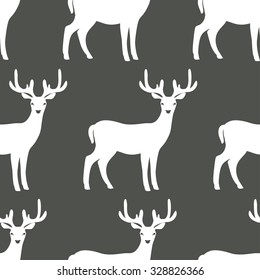 Seamless Pattern of deers. Vector Background. Deer Silhouettes.
