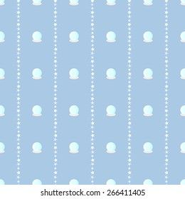 Seamless pattern of delicate crystal ball and stars blue color