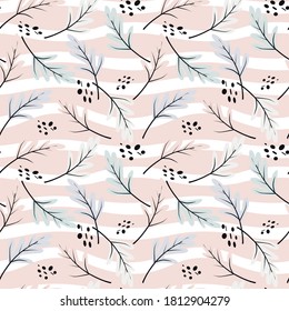 
Seamless pattern. Delicate drawing for children's products, wallpaper, fabrics, packaging. Cute illustration on a pink background with twigs. Collection of children's fabrics.