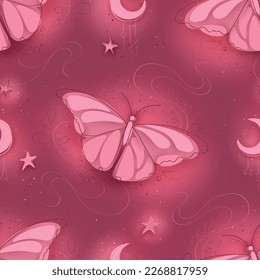 Patrón sin inconvenientes con mariposa de ensueño delgada sobre fondo texturado. Textura de estilo dibujada a mano. Diseño Resumen Natural.  Colorante de polvos monocromático. Ilustración del vector 3d