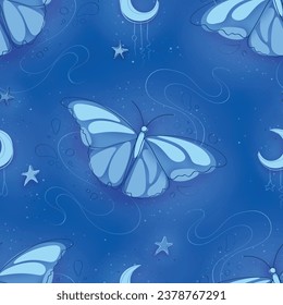 Nahtloses Muster mit zartem Dreamy Butterfly auf strukturiertem Hintergrund. Handgezeichnete Stiltextur. Natürliches abstraktes Design.  Monochromatische Powdery-Färbung. Vektorgrafik 3D