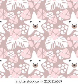 
Seamless pattern. Delicate pattern for fabrics, pajamas, packaging. Cute faces of bears. Vector illustration