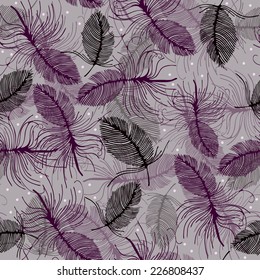 Seamless pattern with delicate feathers on a light background