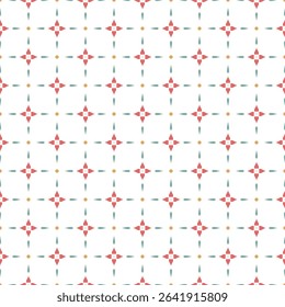 seamless pattern with delicate floral grid. Subtle traditional folk slavic background with flowers, hearts and dorts for textiles, wallpaper, and packaging