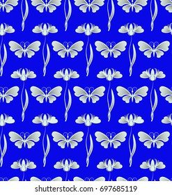 Seamless pattern with delicate flowers and butterflies