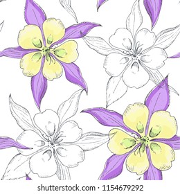 Seamless pattern with delicate flowers. Floral wallpaper on white background.