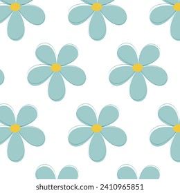 Patrón sin foco de flores delicadas sobre un fondo blanco. Patrón vectorial sin foco en el estilo de los años 60 y 70. El diseño de fondo es adecuado para textiles, prendas de vestir, artículos de papelería, papel de embalaje y cubiertas.