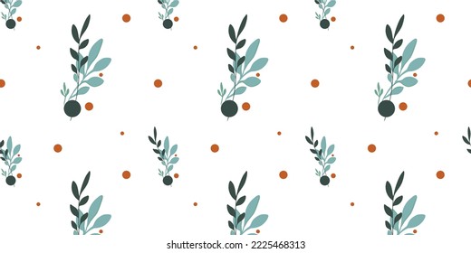 Seamless pattern with delicate flowers, plants and leaves on a white background, printing on textiles or wallpaper, meadow texture.