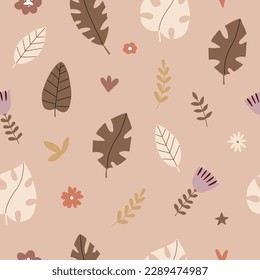 Seamless pattern with delicate flowers and plants. Vector illustration isolated on white background for your design
