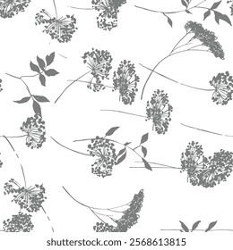 Seamless Pattern of Delicate Gray Botanical Blooms