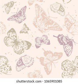 Seamless pattern. Delicate pastel pattern with butterflies. Printing with in hand drawn style. Background for textile, manufacturing, book covers, wallpapers, print or gift wrap.