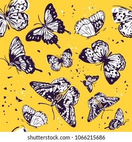 Seamless pattern. Delicate pastel pattern with butterflies. Printing with in hand drawn style. Background for textile, manufacturing, book covers, wallpapers, print or gift wrap.