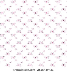 Seamless Pattern of Delicate Pink Butterflies on a White Background