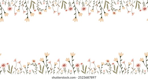 Seamless pattern with delicate pink flowers, flat style illustrations