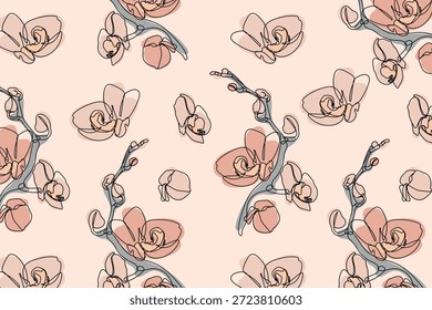 Padrão sem emenda de delicado cor-de-rosa Orchid Line Art flor