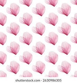 Seamless pattern of delicate pink petals on a white background, ideal for adding an elegant touch to textiles, wallpapers, or stationery. Perfect for romantic, modern, or feminine designs.