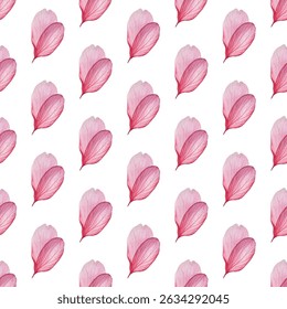 Seamless pattern of delicate pink petals on a white background, ideal for adding an elegant touch to textiles, wallpapers, or stationery. Perfect for romantic, modern, or feminine designs.