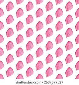 Seamless pattern of delicate pink petals on a white background, ideal for adding an elegant touch to textiles, wallpapers, or stationery. Perfect for romantic, modern, or feminine designs.
