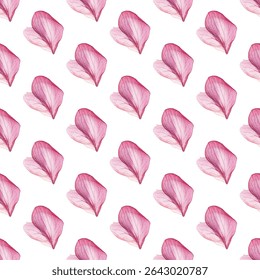Seamless pattern of delicate pink petals on a white background, ideal for adding an elegant touch to textiles, wallpapers, or stationery. Perfect for romantic, modern, or feminine designs.