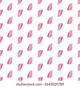 Seamless pattern of delicate pink petals on a white background, ideal for adding an elegant touch to textiles, wallpapers, or stationery. Perfect for romantic, modern, or feminine designs.