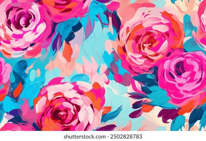 Seamless pattern with delicate pink roses set against a tranquil blue backdrop, mixing colors and nature in a distinctive manner vector illustration. 