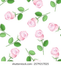 Seamless pattern of delicate pink roses on a white background.Vector floral pattern for textiles, packaging, backgrounds.