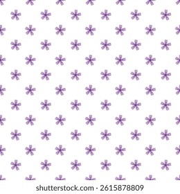 Seamless pattern of delicate purple blossoms forming a consistent arrangement over a pristine white background, ideal for creative designs or decorative purposes.